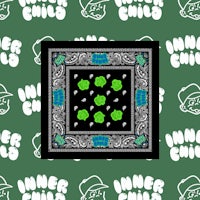 a black and green bandana with green polka dots