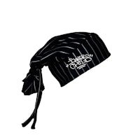 a black chef hat with a black stripe on it